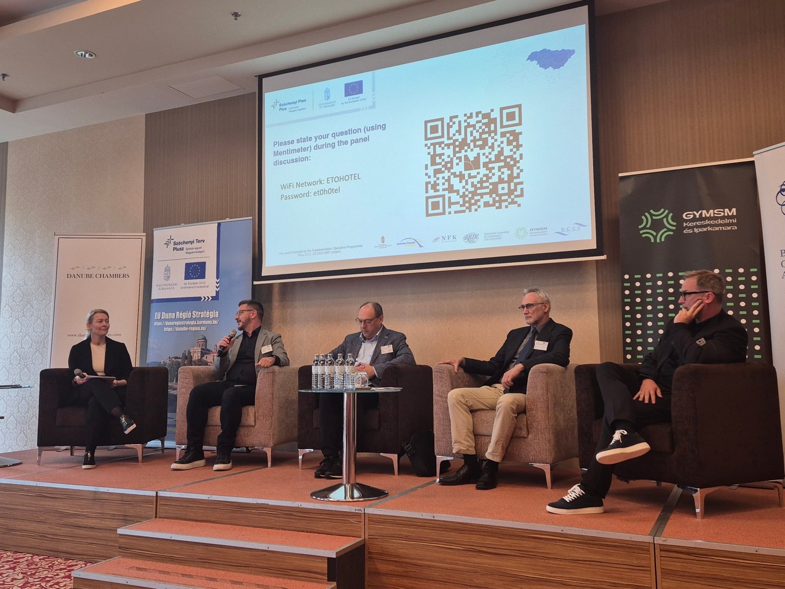 Panel discussion on stage at the Danube Strategy and Danube Cup conference in Győr